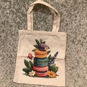 Floral Colorful French Macaron Cotton Canvas Tote Bag NWT 14 x15.5”